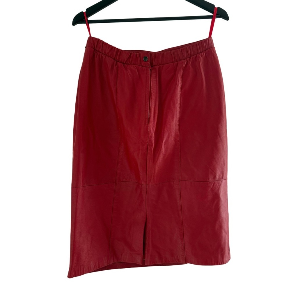 Vintage Rosalee Cherry Red Leather Midi Skirt
